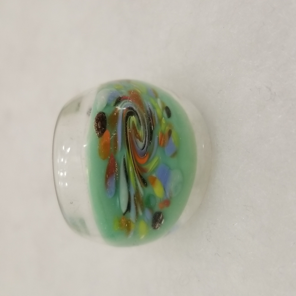 Murano Style Glass Millefiori Flowered Multicolored Dome Cocktail Ring US Seller